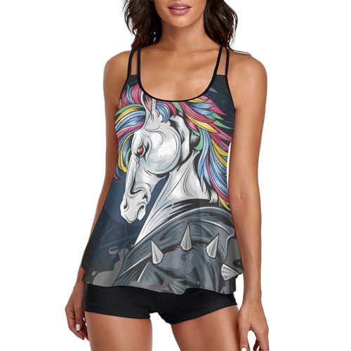 Maillot de bain tankini femme licorne en colère ensemble bikini shorty