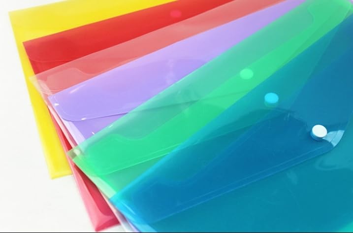 Image of ADA Envelope Design Document Certificates File Folder Bag Multicolor Holder Storage Case Snap Button Folder Clear Plastic Container for A4, FS Legal Size Papers Stationery (Pack of 5)