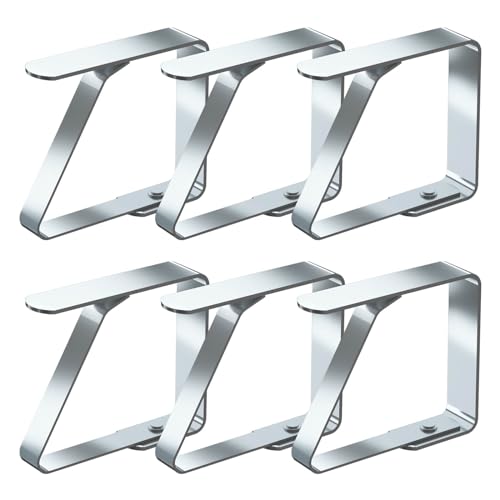 Blooven 6 Stück Tischtuchklammern Edelstahl, Tischdeckenklammer Tischabdeckungsklemmen Tischdecke Clips Tischtuch Clips Silber, Für Tischplatten mit 2,5–4 cm Stärke (Mittel x 6 Stück)
