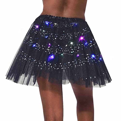 Reetan Led Tutu Skirt Light Up Layered Skirts Christmas Fashion Performance Tutu Costume For Women And Girls(Black With Sequins) #TOP5