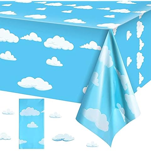 TTSAM 1 PCS Blue Sky White Clouds Table Cloth Party,137 x 274 cm Tablecloth Prints Dining Desk Table Cover for Pool Beach Picnic Blanket Mat Theme Birthday Wedding Party Decoration Cover