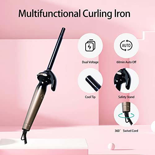 Small Curling Iron, 3/8 Inch Instant Heat Curl Wand With Ceramic Curling Iron Barrel, Dual Voltage Hair Curlers With 5 Temp Adjustable For Long&Short Hair, Wand Curling Iron Long Lasting Defined Curls #TOP5