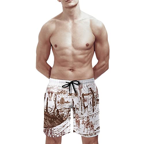 Vintage West Cowboy Mens Swim Trunks Quick Dry Beach Shorts Mesh Lining Swimwear Bathing Suits with Pockets2