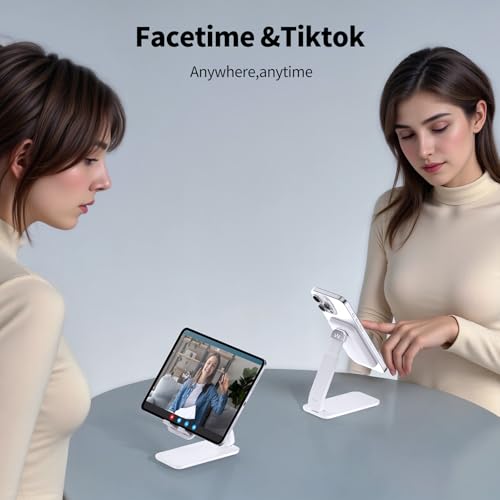 Image of iWALK Magnetic Cell Phone Stand for Desk, Angle and Height Adjustable Mobile Phone Holder, Foldable Magnet Stand for iPhone 17 16 15 14 13 12 Pro Max and iPad, Cell Phone Holder for Samsung, White