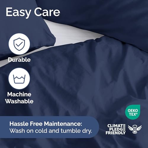 Image of Duvet Cover Full Size Set - Extra Soft Full Duvet Cover 80 inch x 90 inch with 2 Pillow Shams for Women, Men, Kids & Teens - Hotel Luxury, Easy-Care w / Zipper Closures & Ties - Comfy & Breathable (Navy Blue)