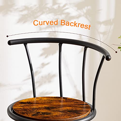 Vecelo Bar Stools Set Of 2 With Back Metal Barstools Tall Chair For Indoor Pub Kitchen, Height 27.3 Inch, Brown #TOP5