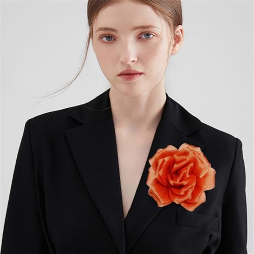 Image of Flash Camellia Flower Brooch Pin for Women Men Elegant Texture Fabric Dahlia Rose Floral Brooches Lapel Pins Dainty Wedding Holiday Party Costume Dress Accessories Jewelry