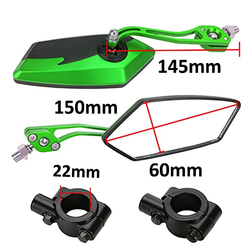 ETOPARS 1 Paar 10mm 8mm Motorrad Rückspiegel Universal Motorrad Lenkerendenspiegel Aluminium Motorrad Spiegel Lenkerspiegel Seitenspiegel Drehung Einstellbar Grün