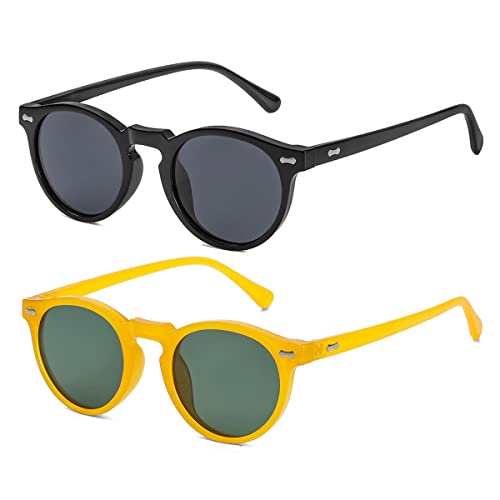 Image of Gleyemor Vintage Polarized Sunglasses for Men Round Sunglasses UV400 Protection Retro Hand-crafted Acetate Frame