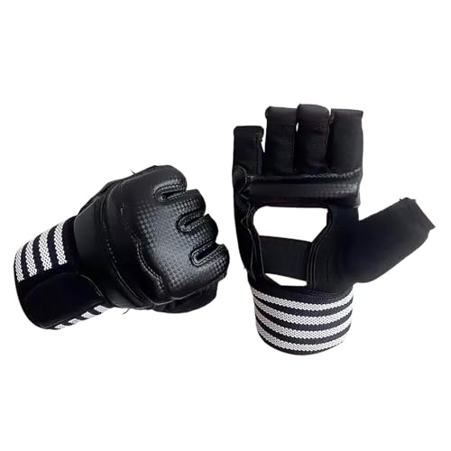 Harilla Boxing Enroule des Gants intérieurs enveloppes Rapides Bracelet Long Bracelet élastique Respirant sous Mitts Demi-Doigt pour Sanda Muay Thai, Black S