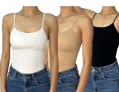 Catálogo de Camisetas de tirantes - los preferidos. 46 Pack de 3 Blusas de Tirantes básicas para Abajo de la Ropa BASICO 1 (Blanco-Nude-Negro)