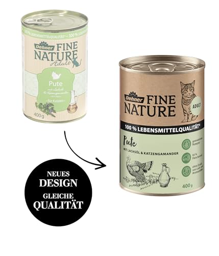 Dehner Fine Nature Katzenfutter, Nassfutter getreidefrei, für ausgewachsene Katzen, Pute, 6 x 400 g Dose (2.4 kg)