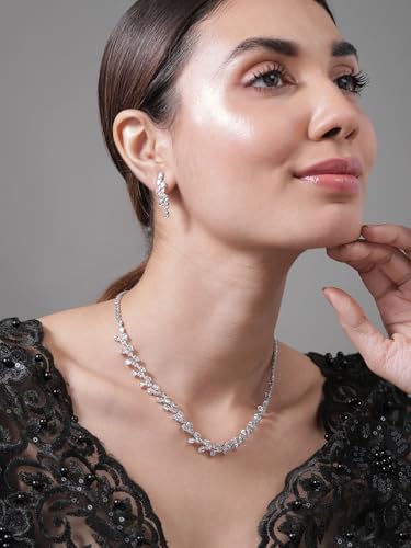 Image of Rubans Necklace Set Stylish American Diamond Zirconia Trendy Jewellery Gift for Women & Girls