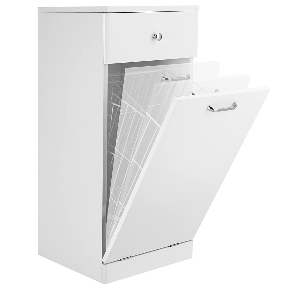 BAKAJI Mobile da Bagno Porta biancheria Bianco con 1 Cassetto ed 1 Anta Basculante, Armadietto Autoportante con Cesto per Lavanderia, Vano Portaoggetti, Dimensioni 35 x 35 x 75 cm