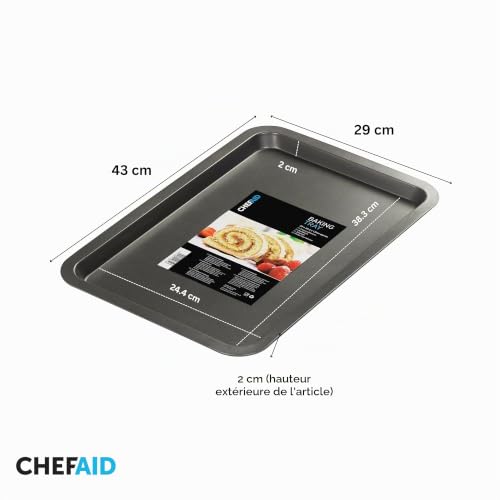 Chef Aid Plaque de cuisson antiadhésive en acier au carbone – Plaque de four polyvalente pour pizzas et pâtisseries – Compatible réfrigérateur et congélateur – 43 x 29 cm – vue 2