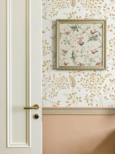 Image of Veki Luxury Floral & Botanical Geometric Wallpaper Mural - Waterproof, Moisture-Proof, Self-Adhesive PVC Wall Sticker for Home & Hotel Decoration (45cm x 300cm) (White Leaf)
