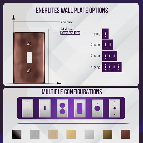 Image of ENERLITES Toggle Light Switch Metal Wall Plate, Stainless Steel Switch Cover, Corrosion Resistant, Standard Size 1-Gang 4.50 inch x 2.76 inch,Stainless Steel 201, 7711-AC, Antique Copper | Antique copper finish; Rust-proof Stainless Steel 201; Standard 1-gang; Fits toggle switches; 7711-AC