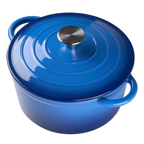 Warmiehomy Enamelled Cast Iron Pot with Lid,Blue 6L Non Stick Deep Dutch Oven,Ovenproof Casserole Pot Cooking Stockpot for Induction and Oven Safe,28cm