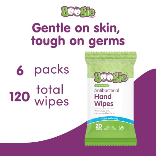 Image of Boogie Antibacterial Hand Wipes - 120 Count - Hypoallergenic & Alcohol-Free - Travel and Diaper Bag Essential