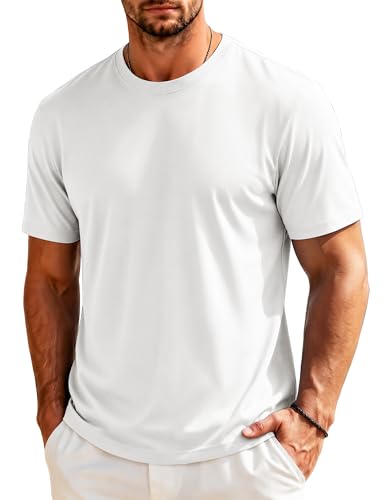 EKLENTSON T Shirts for Man Short Sleeve Shirts Moisture Wicking Soft Summer Casual Plain Tshirt Basic Tee Tops White XL