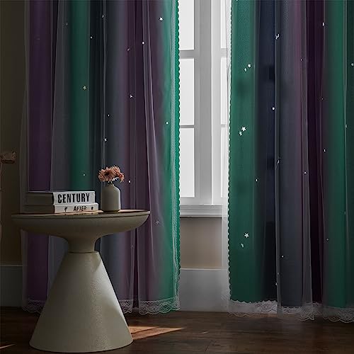 Image of XiDi Curtains for Bedroom Decor, Rainbow Purplgreen grey52 /54
