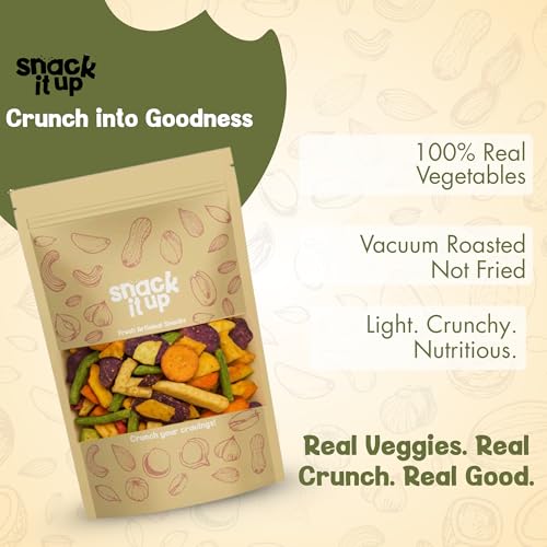 Image of Snack It Up Vacuum-Crisped Mix Vegetable Chips (90gm x 2) | Healthy Chips, Lightly Salted- Low Sodium | 8 Real Dehydrated Air Fried Healthy Vegetable Snacks |Guilt ‑Free & Low Oil , Non - GMO | Vegan, Plant Based, No Palm Oil Chips, Zero Preservatives Snacks for Kids /Adults | Healthy Chips, Lightly Salted Low Sodium, 8 Real Dehydrated Air Fried Healthy Vegetable Snacks, Guilt-Free & Low Oil, Non-GMO