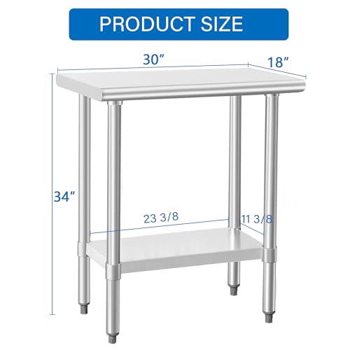 Image of HARDURA Stainless Steel Work Table Commercial 18x30 Inches Kitchen Prep Table and Heavy Duty Commercial Workbench NSF 430 with Undershelf and Galvanized Legs