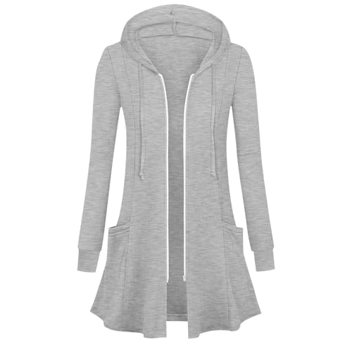 Womens Long Jacket Zip Up Hoodie Lightweight Tunic Sweatshirt Open Front Cardigan Fall Coat with Pockets Outerwear2