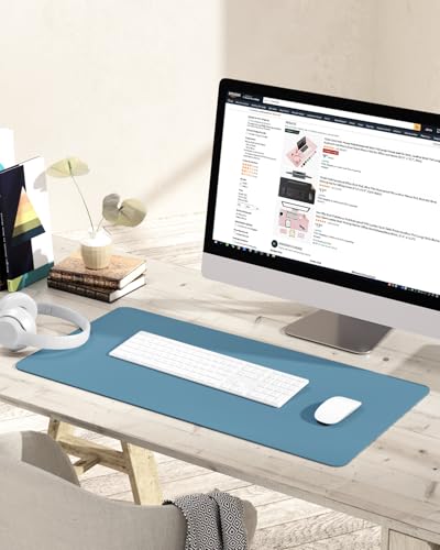 Image of YSAGi Non-Slip Desk Pad, Blue, 31.5 inch x 15.7 inch, PVC Leather, Ultra Thin, Waterproof, Easy Clean, Laptop Desk Writing Mat for Office /Home /Decor