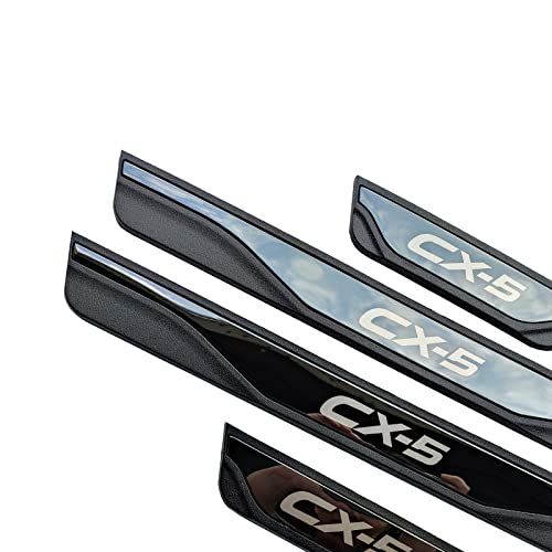 Car Door Sill Scuff Protector, For Mazda Cx-5 Cx5 2013-2022 Accessories Parts, Stainless Steel With Abs Plastic Door Entry Guard Plate Trim Cover, Auto Interior Accessory Kick Panels Black 4Pcs Set #TOP4