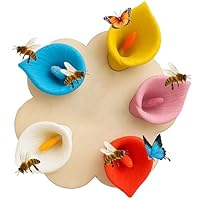 QSLKI 5PCS Harz Bienenwasser Trinker, Garten mit Bienen Trinkbecher, Schwimmende Bieneninsel mit Holzbasis, Bequemes Trinkwasser Garten Dekoration Wasserstation, bunte Bienen Insekten Trinkbecher