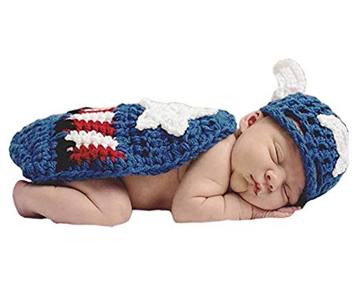Image of Pinbo Newborn Baby Boys Photography Prop Crochet Knitted Hat Cape Blue