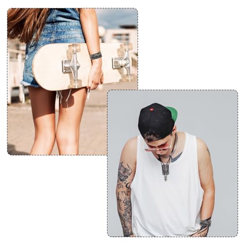 4 Pcs Leather Rock Studded Bracelets, Punk PU Leather Spike Bracelet for Men Women, Leather Cuff Bracelet 80s Wristband Set Adjustable Emo Punk Accessories Grunge Bracelet for Men Women4