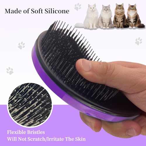 Image of Cat Brush for Shedding - Perfect Grooming Tool for Long-Haired Cats | Deshedding & Hair Remover for Indoor Pets (Purple)
