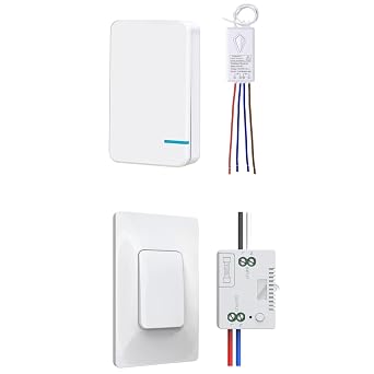 Thinkbee Self-Powered Wireless Light Switch Receiver Bundle Kit, Kinetic No Battery No WiFi Remote Wall Switch, No Rewiring Easy Install, 600ft Open Area & 100ft Indoor RF Range, IP66 Waterproof