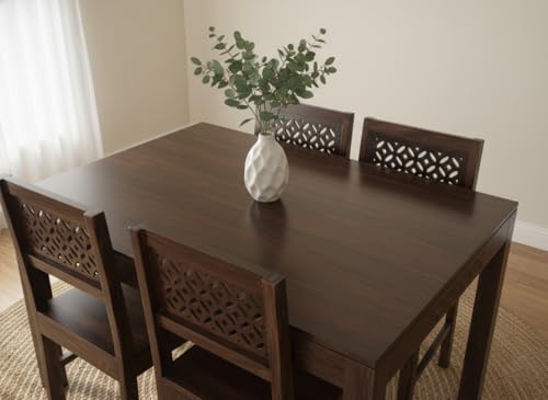 Image of RECTART Solid Wood Dining Table Set with Chairs for Living Room Home | Wooden Dining Room Sets Furniture for Hotels and Restaurants | (CNC-Top-W, 4 Seater)