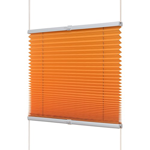 Ventanara® Plissee ohne Bohren Orange Klemmfix Plisseerollo Faltrollo verspannt inklusive Premium Klemmträger 70 x 130 cm