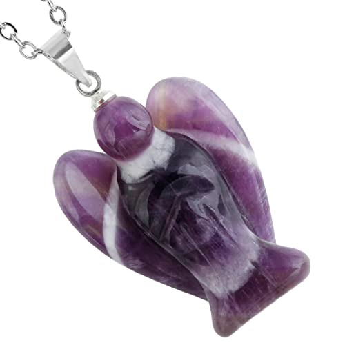 TUMBEELLUWA Guardian Angel Handmade Carved Healing Stone Crystal Pendant with Free Metal Alloy Chain2