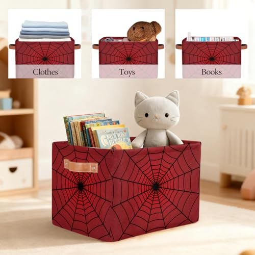 Panier de rangement grande boîte rectangulaire tissu rouge - 8