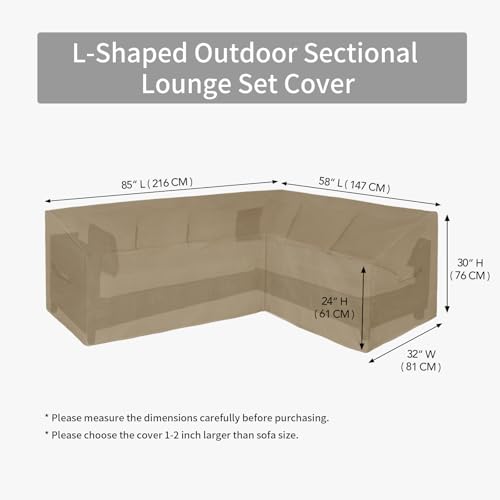 Image of Easy-Going Patio L-Shaped Sectional Sofa Cover, 85 inchX58 inch Waterproof Heavy Duty Outdoor Garden Furniture Cover (Right Facing, Camel)