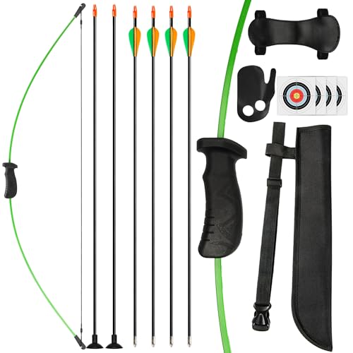 SERfawnCH Recurve Bow and Arrow Set - 15lb Draw Weight, 35.8 Inch Ambidextrous Youth Archery Kit with Safety Arrows, Arm Guard & Target Paper for Outdoor Practice (Green)