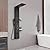 BATHLAVISH LED Black Shower Panels, Shower Tower With Storage Shelf 304 Stainless Steel System With Rainfall Shower Head With Handheld Massage Body Jets Bathroom Matte Black Waterfall Bathtub