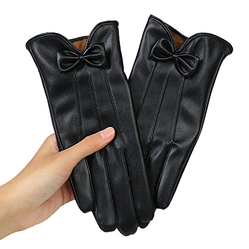 Women'S Lace Embroidery Gloves, Fleece Lined Fashion Driving Handwear,Black,One Size
