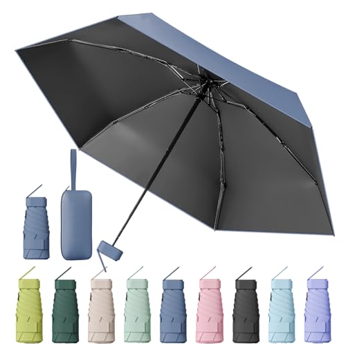 MPXEAVG Ombrello Mini, Ombrello Pieghevole, Mini Ombrello Tascabile, Ombrello Pieghevole Antivento, Ombrello da Viaggio, UPF50+ Ombrello da Sole/Pioggia (Blu foschia)