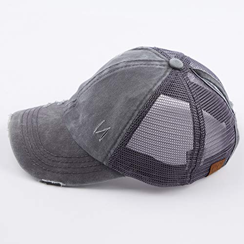 Image of C.C Exclusives Washed Distressed Cotton Denim Criss-Cross Ponytail Hat Baseball Cap Bundle Hair Tie (BT-1007)