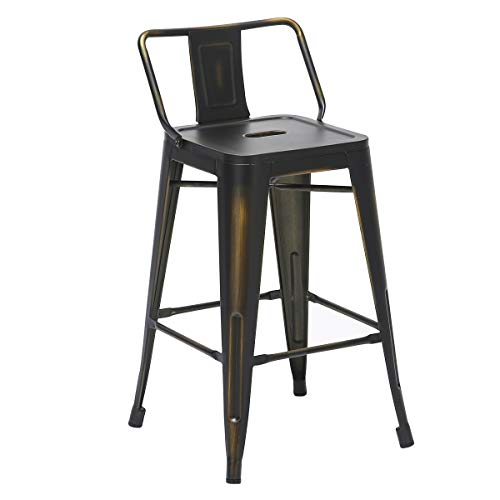 Haobo Home Modern Industrial Metal Barstools Distressed Bar Stools Counter Height Stools [Set Of 4] (24" Low Back Distressed Golden) #TOP5