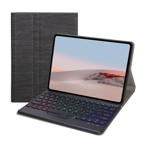 Funda de cuero con textura de madera para Surface Go 2 de 10 pulgadas y teclado retroiluminado