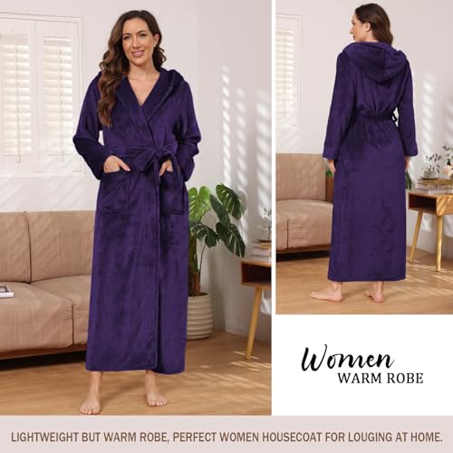 Image of Hellomamma Long Hooded Robe for Women Luxurious Flannel Fleece Full Length Bathrobe Winter Warm Pajamas Shower Nightgown