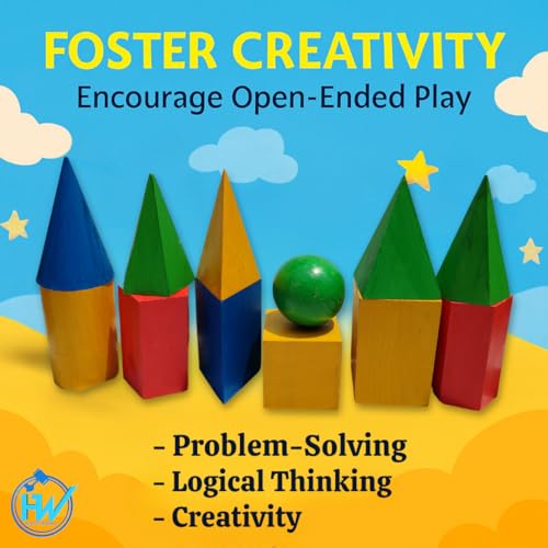 Image of Wooden Geometric Shapes Set for Students & Teachers | 12-Piece 3D Geometry Model Kit in Box | Educational Math & Physics Teaching Aids | Yellow Polished (Multicolor, Large)