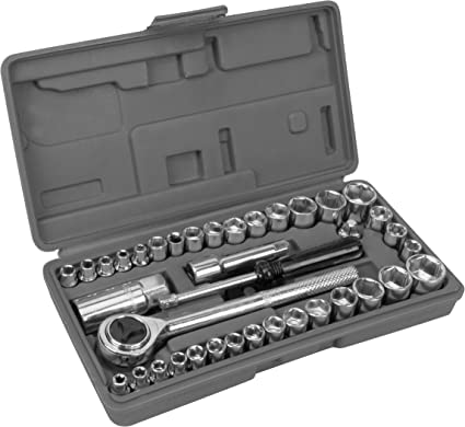AXEVU 40-Piece Wrench Auto Repair Tool Socket Set,Drive Ratchet Socket Wrench Set with Storage Box,Metric Car Repair Tool Combo Tools Kit for Auto Repairing